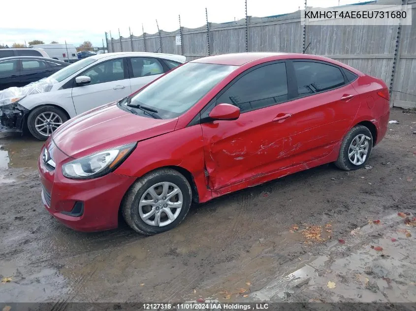 2014 Hyundai Accent Gls/Gs VIN: KMHCT4AE6EU731680 Lot: 12127315