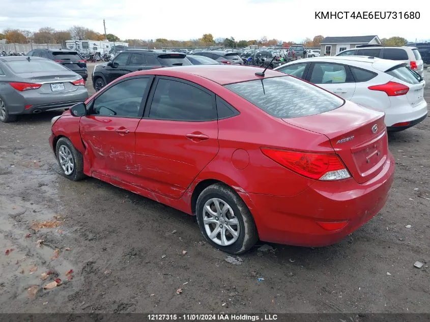 2014 Hyundai Accent Gls/Gs VIN: KMHCT4AE6EU731680 Lot: 12127315