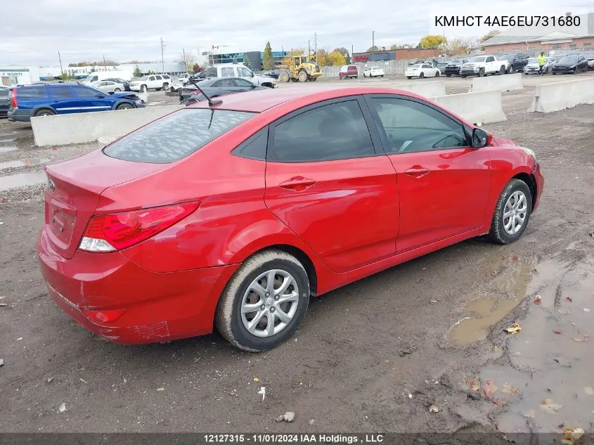 2014 Hyundai Accent Gls/Gs VIN: KMHCT4AE6EU731680 Lot: 12127315