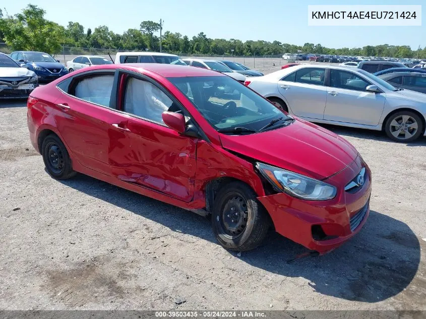 2014 Hyundai Accent Gls VIN: KMHCT4AE4EU721424 Lot: 39503435