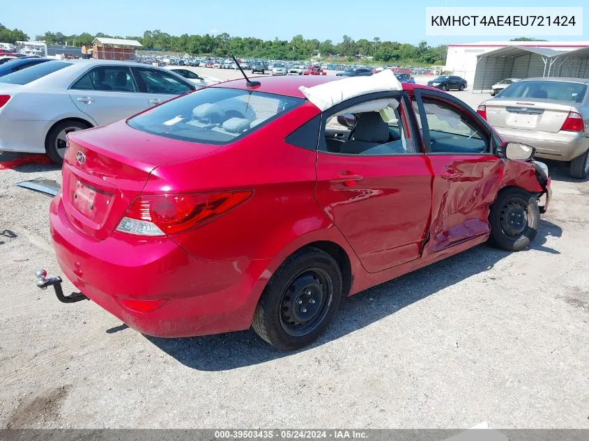 2014 Hyundai Accent Gls VIN: KMHCT4AE4EU721424 Lot: 39503435