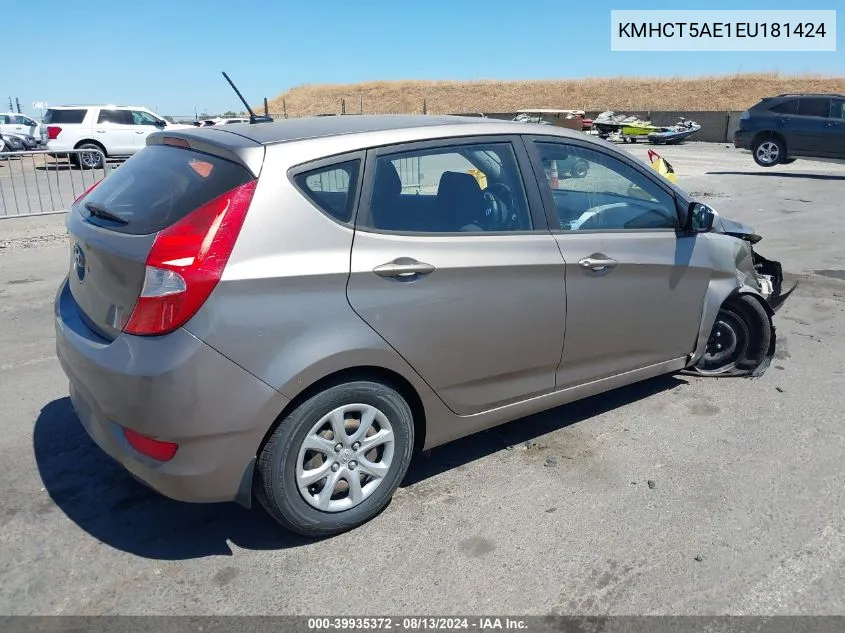 2014 Hyundai Accent Gs VIN: KMHCT5AE1EU181424 Lot: 39935372