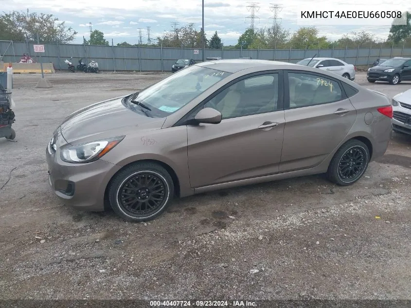 2014 Hyundai Accent Gls/Gs VIN: KMHCT4AE0EU660508 Lot: 40407724