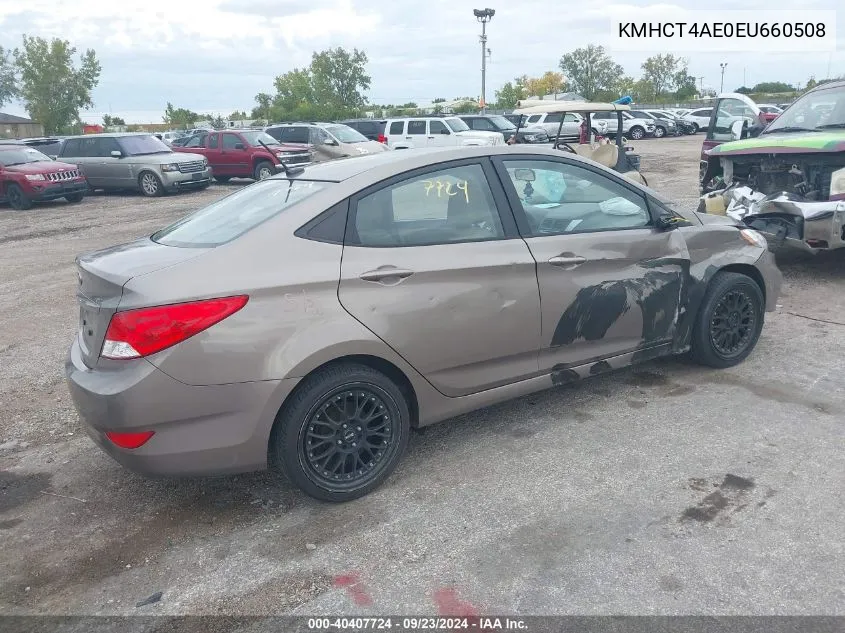 2014 Hyundai Accent Gls/Gs VIN: KMHCT4AE0EU660508 Lot: 40407724