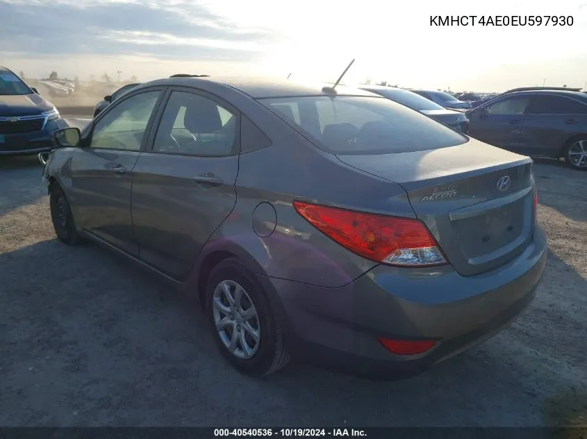 2014 Hyundai Accent Gls/Gs VIN: KMHCT4AE0EU597930 Lot: 40540536