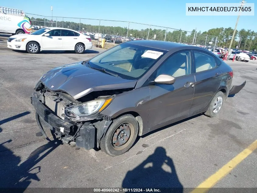 2014 Hyundai Accent Gls/Gs VIN: KMHCT4AE0EU737605 Lot: 40560242