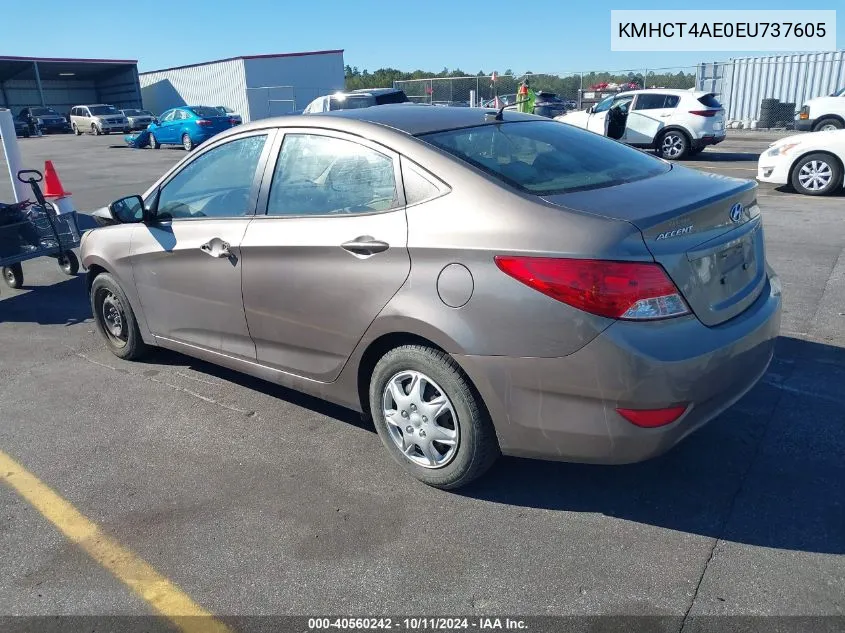 2014 Hyundai Accent Gls/Gs VIN: KMHCT4AE0EU737605 Lot: 40560242