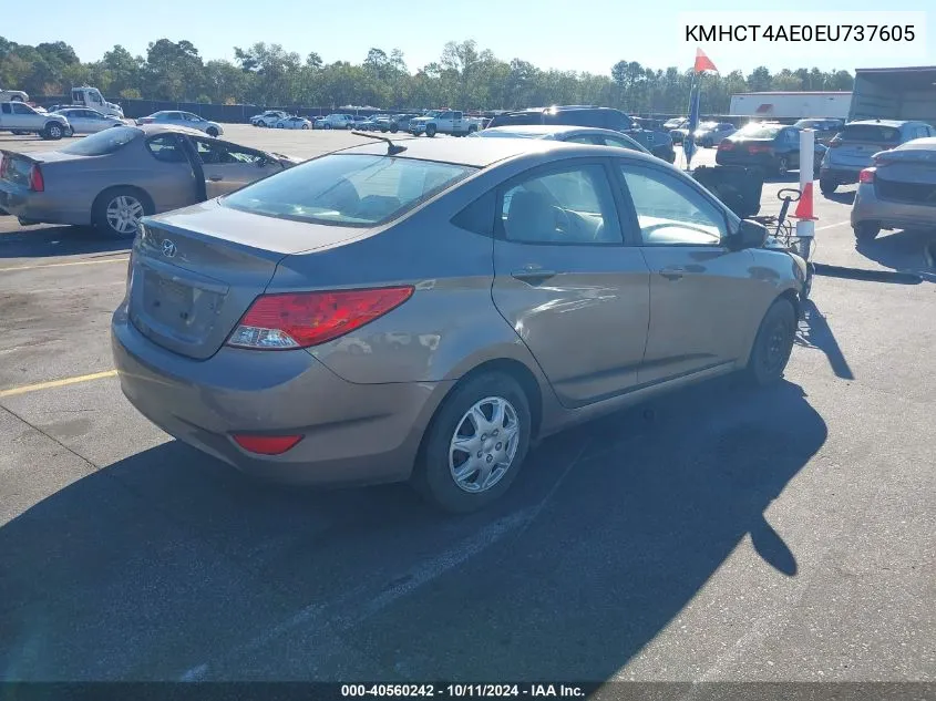 2014 Hyundai Accent Gls/Gs VIN: KMHCT4AE0EU737605 Lot: 40560242