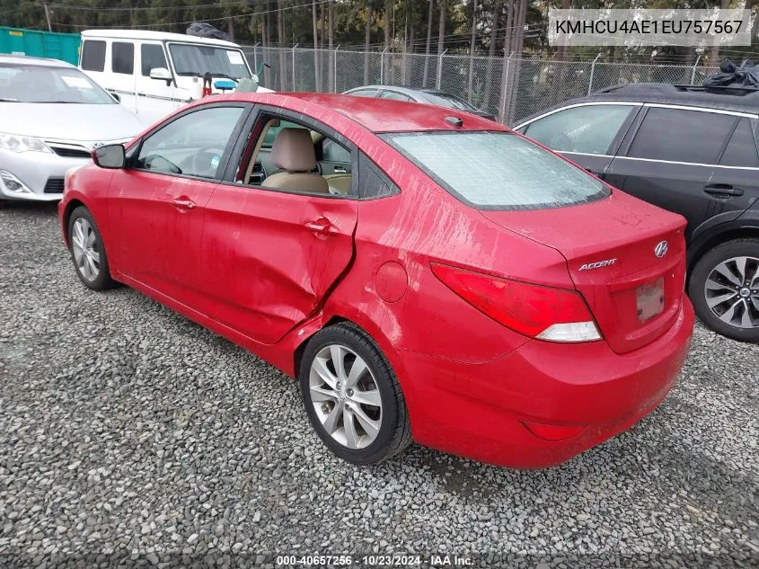 2014 Hyundai Accent Gls VIN: KMHCU4AE1EU757567 Lot: 40657256