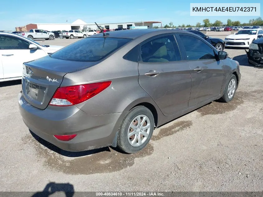 2014 Hyundai Accent Gls VIN: KMHCT4AE4EU742371 Lot: 40834610