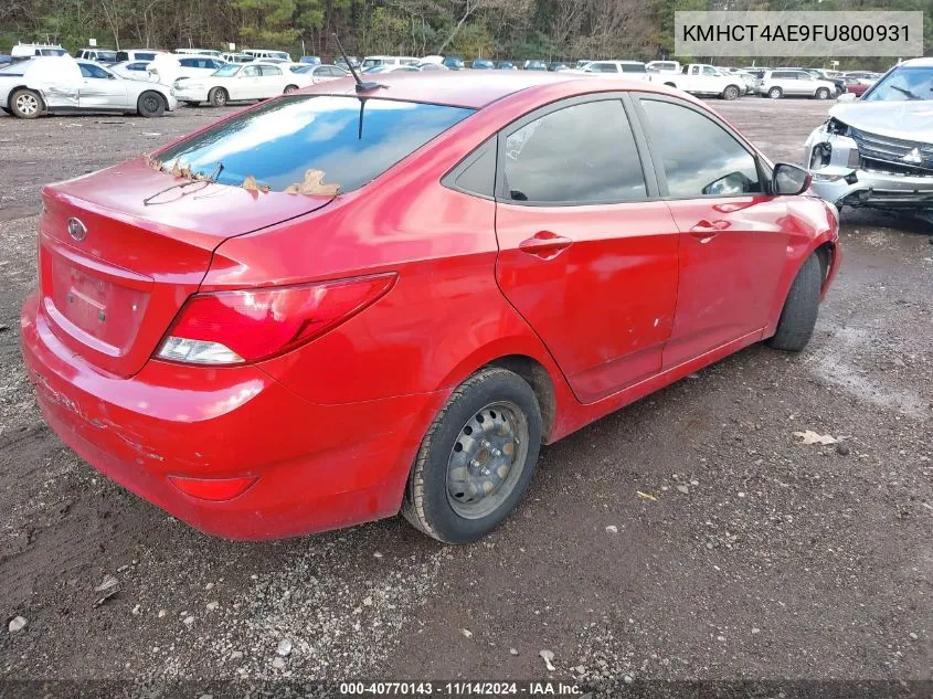 2015 Hyundai Accent Gls VIN: KMHCT4AE9FU800931 Lot: 40770143