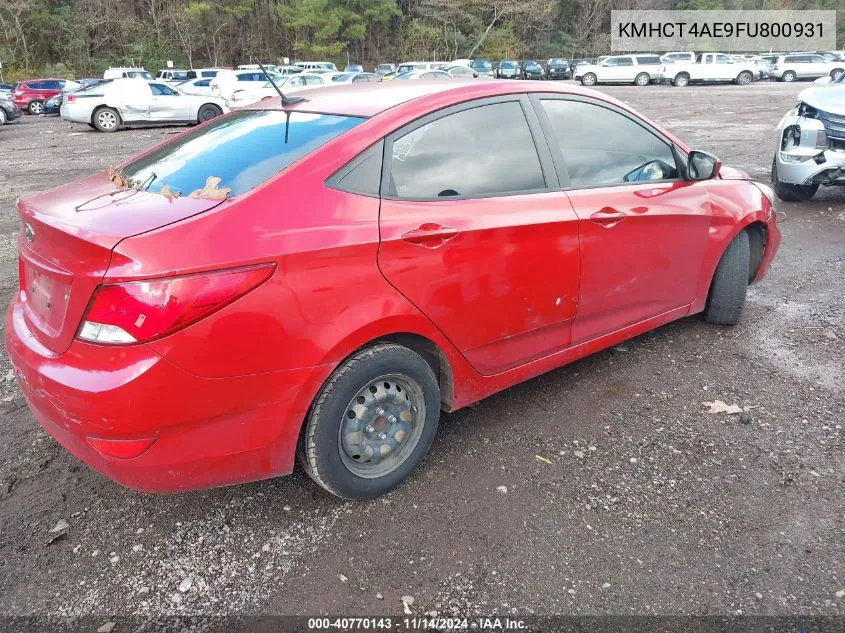 2015 Hyundai Accent Gls VIN: KMHCT4AE9FU800931 Lot: 40770143