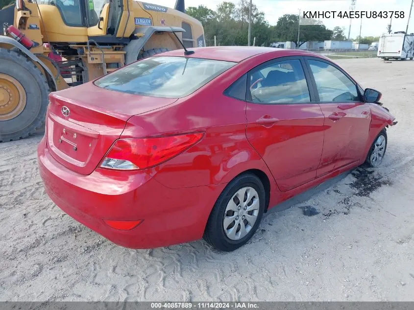 2015 Hyundai Accent Gls VIN: KMHCT4AE5FU843758 Lot: 40857889