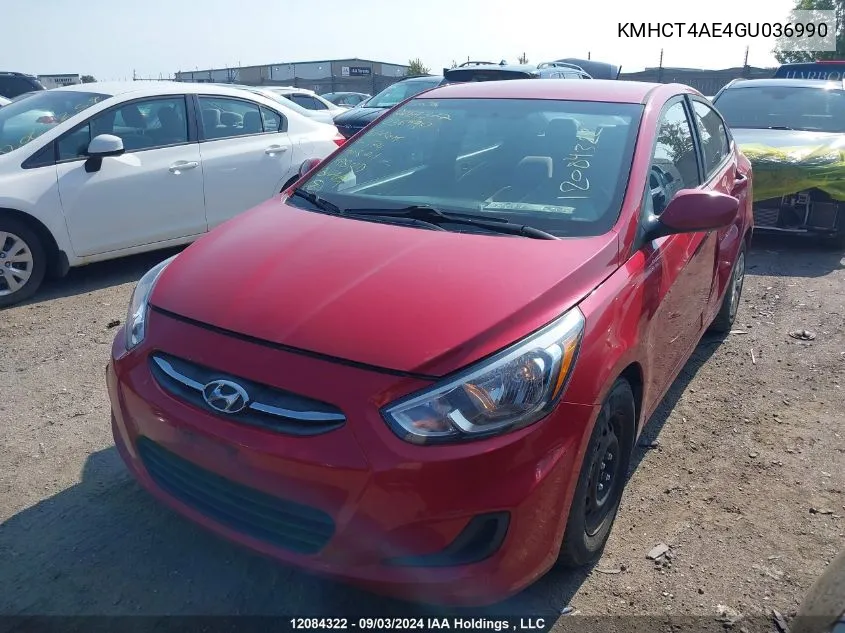 2016 Hyundai Accent Se VIN: KMHCT4AE4GU036990 Lot: 12084322