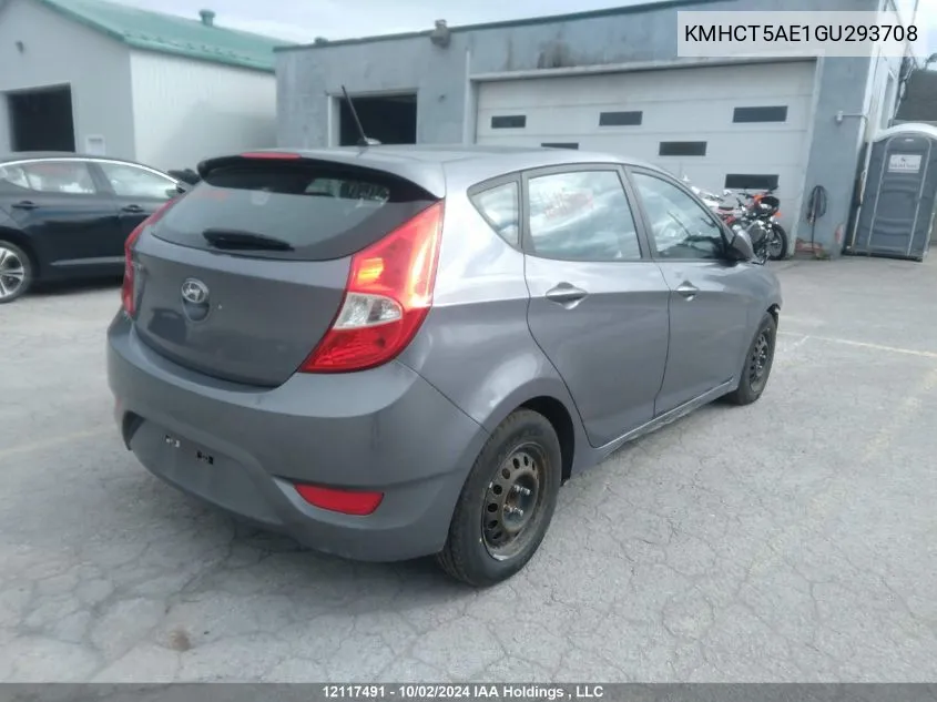 2016 Hyundai Accent Gl VIN: KMHCT5AE1GU293708 Lot: 12117491