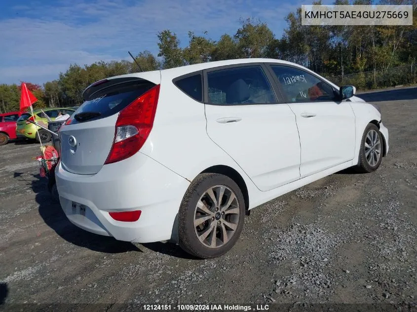 2016 Hyundai Accent Se VIN: KMHCT5AE4GU275669 Lot: 12124151