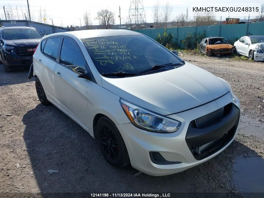 2016 Hyundai Accent Gl VIN: KMHCT5AEXGU248315 Lot: 12141198