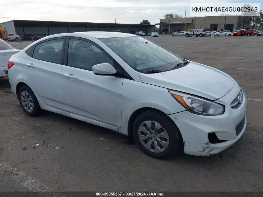 2016 Hyundai Accent Se VIN: KMHCT4AE4GU062943 Lot: 39055367