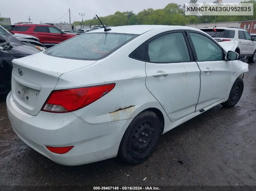 2016 Hyundai Accent Se VIN: KMHCT4AE3GU952835 Lot: 39407149