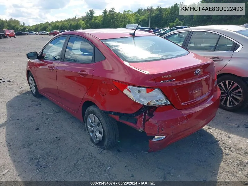 2016 Hyundai Accent Se VIN: KMHCT4AE8GU022493 Lot: 39494374