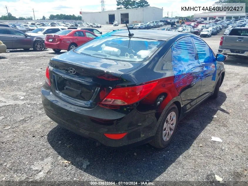 2016 Hyundai Accent Se VIN: KMHCT4AE4GU092427 Lot: 39832354