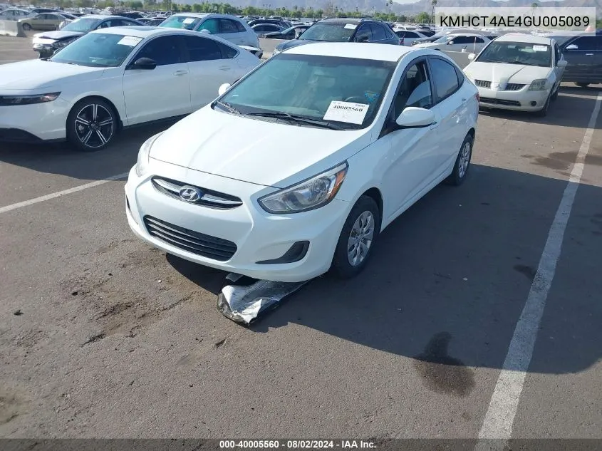 2016 Hyundai Accent Se VIN: KMHCT4AE4GU005089 Lot: 40005560