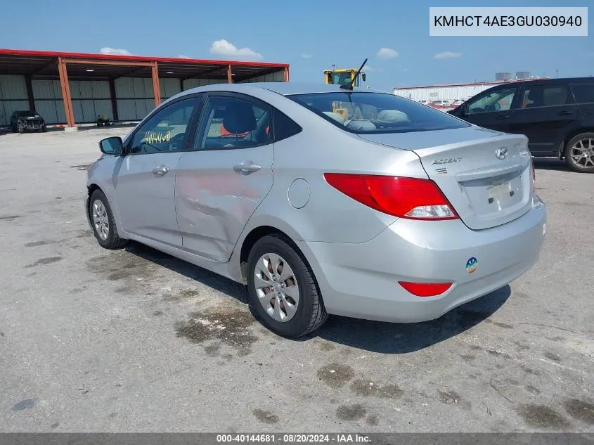 2016 Hyundai Accent Se VIN: KMHCT4AE3GU030940 Lot: 40144681