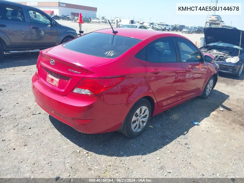 2016 Hyundai Accent Se VIN: KMHCT4AE5GU144678 Lot: 40150164