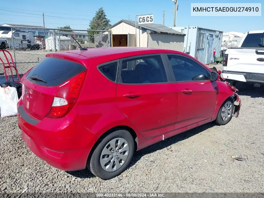 2016 Hyundai Accent Se VIN: KMHCT5AE0GU274910 Lot: 40233146