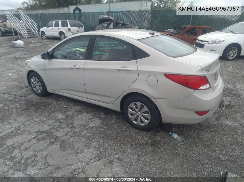 2016 Hyundai Accent Se VIN: KMHCT4AE4GU967957 Lot: 40240574