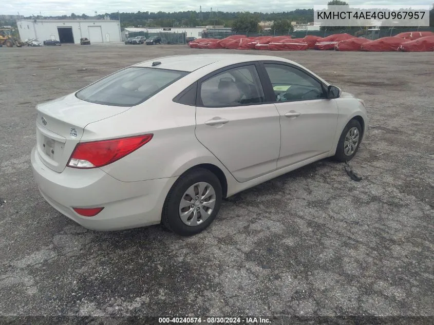 2016 Hyundai Accent Se VIN: KMHCT4AE4GU967957 Lot: 40240574