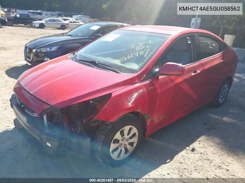 2016 Hyundai Accent Se VIN: KMHCT4AE5GU058562 Lot: 40261487