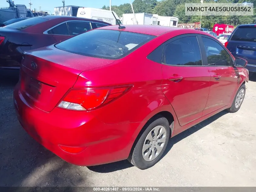 2016 Hyundai Accent Se VIN: KMHCT4AE5GU058562 Lot: 40261487