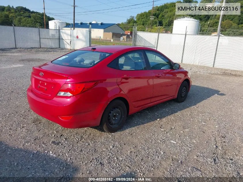 2016 Hyundai Accent Se VIN: KMHCT4AE8GU028116 Lot: 40285162