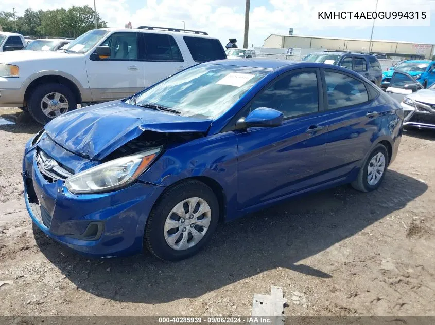 KMHCT4AE0GU994315 2016 Hyundai Accent Se