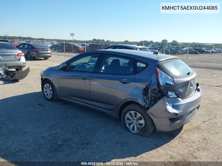 2016 Hyundai Accent Se VIN: KMHCT5AEXGU244085 Lot: 40291618