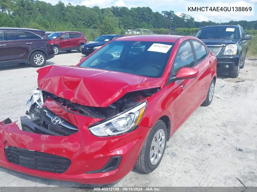 2016 Hyundai Accent Se VIN: KMHCT4AE4GU138869 Lot: 40312109