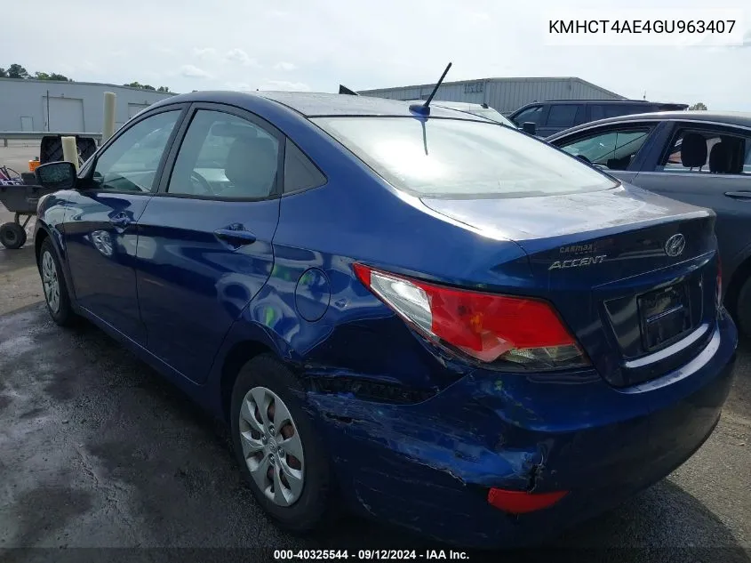 2016 Hyundai Accent Se VIN: KMHCT4AE4GU963407 Lot: 40325544