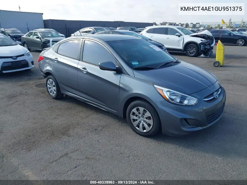 2016 Hyundai Accent Se VIN: KMHCT4AE1GU951375 Lot: 40339963