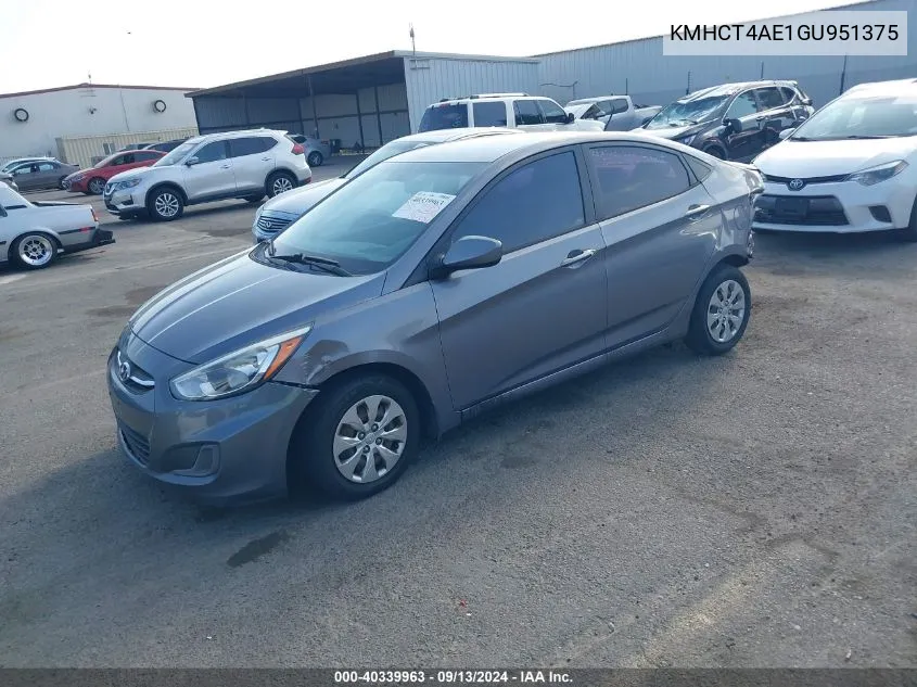 2016 Hyundai Accent Se VIN: KMHCT4AE1GU951375 Lot: 40339963