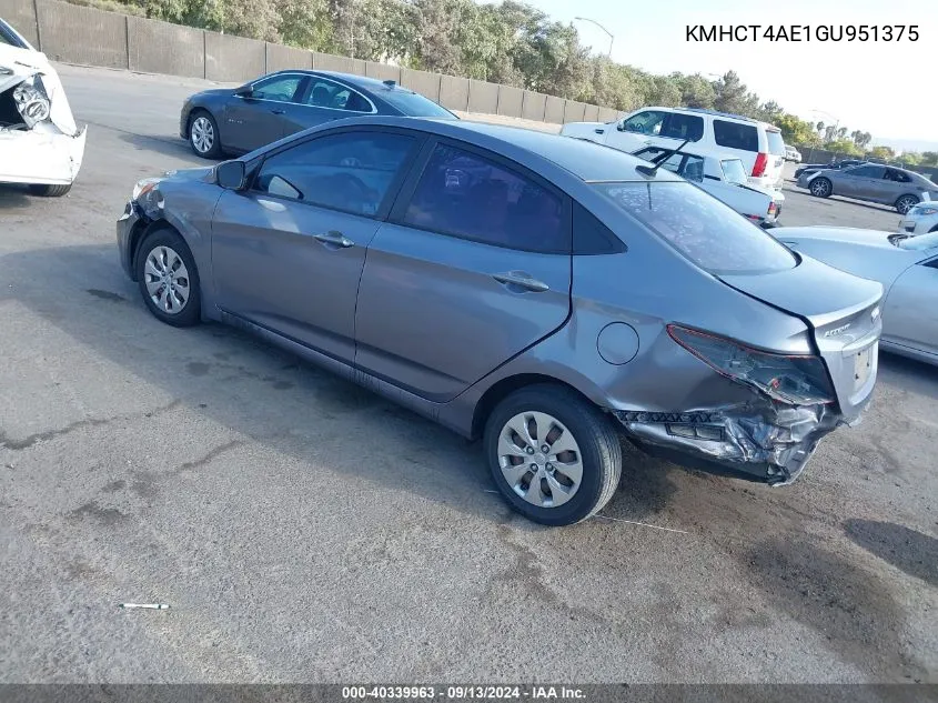 2016 Hyundai Accent Se VIN: KMHCT4AE1GU951375 Lot: 40339963