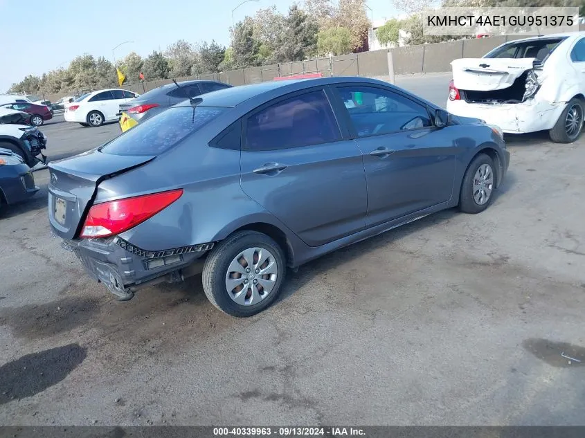 2016 Hyundai Accent Se VIN: KMHCT4AE1GU951375 Lot: 40339963