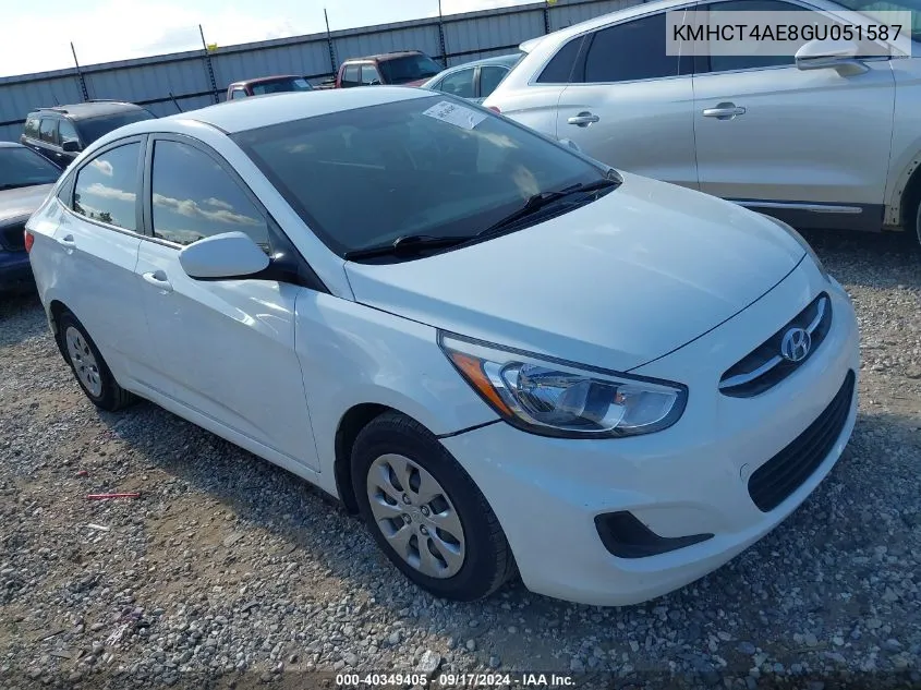 2016 Hyundai Accent Se VIN: KMHCT4AE8GU051587 Lot: 40349405