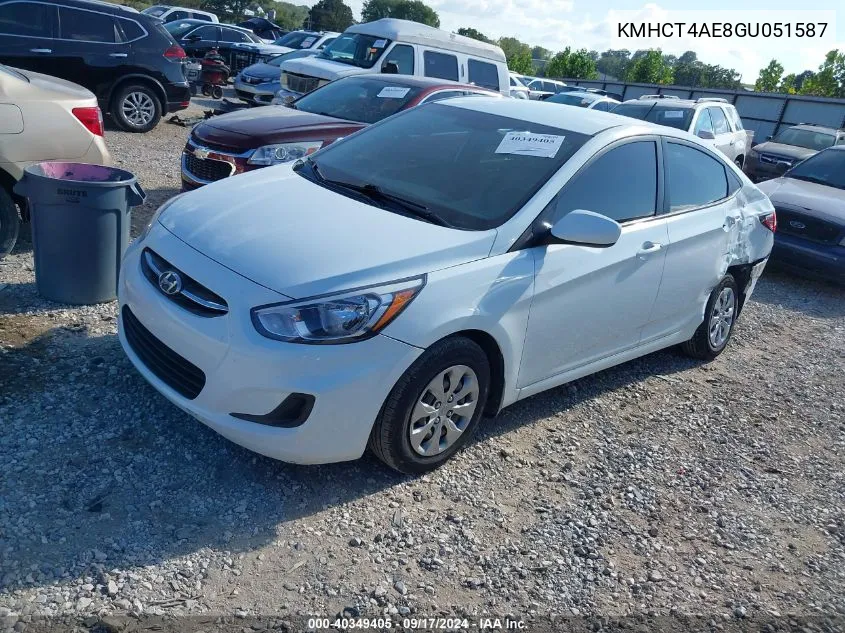 2016 Hyundai Accent Se VIN: KMHCT4AE8GU051587 Lot: 40349405