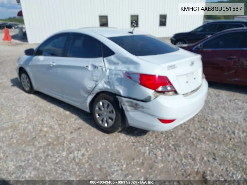 2016 Hyundai Accent Se VIN: KMHCT4AE8GU051587 Lot: 40349405