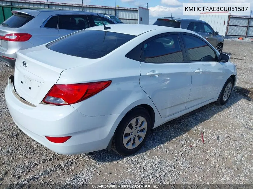 2016 Hyundai Accent Se VIN: KMHCT4AE8GU051587 Lot: 40349405