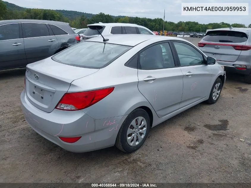 2016 Hyundai Accent Se VIN: KMHCT4AE0GU959953 Lot: 40358544