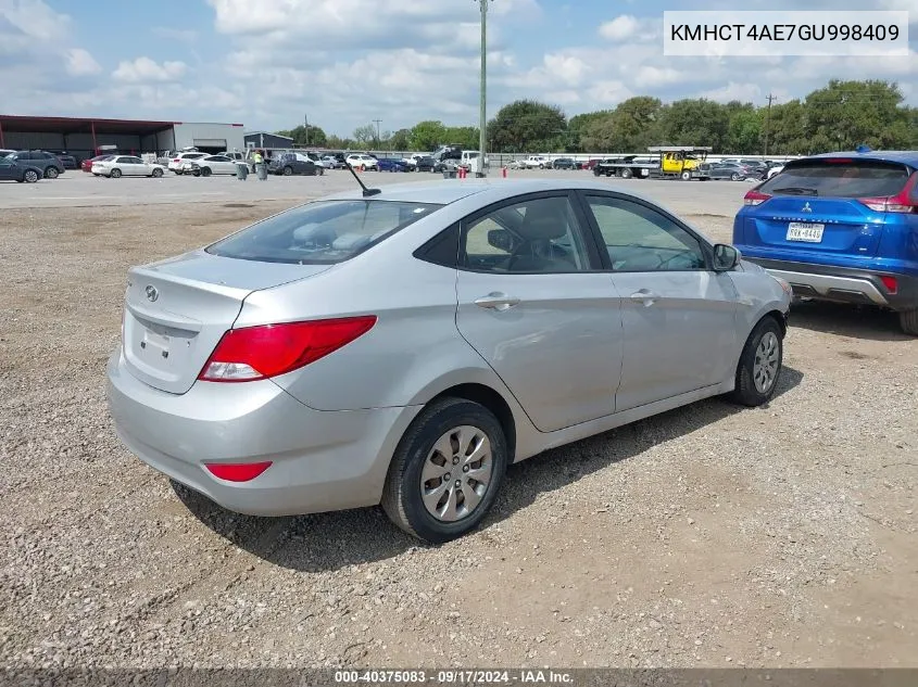 2016 Hyundai Accent Se VIN: KMHCT4AE7GU998409 Lot: 40375083