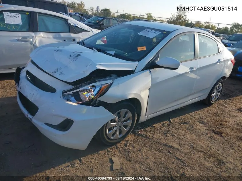 2016 Hyundai Accent Se VIN: KMHCT4AE3GU051514 Lot: 40384799