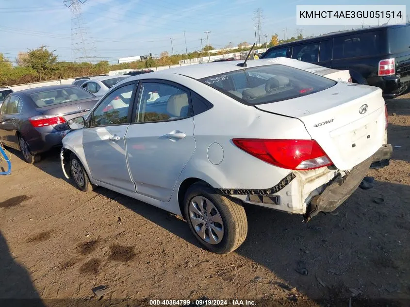 2016 Hyundai Accent Se VIN: KMHCT4AE3GU051514 Lot: 40384799